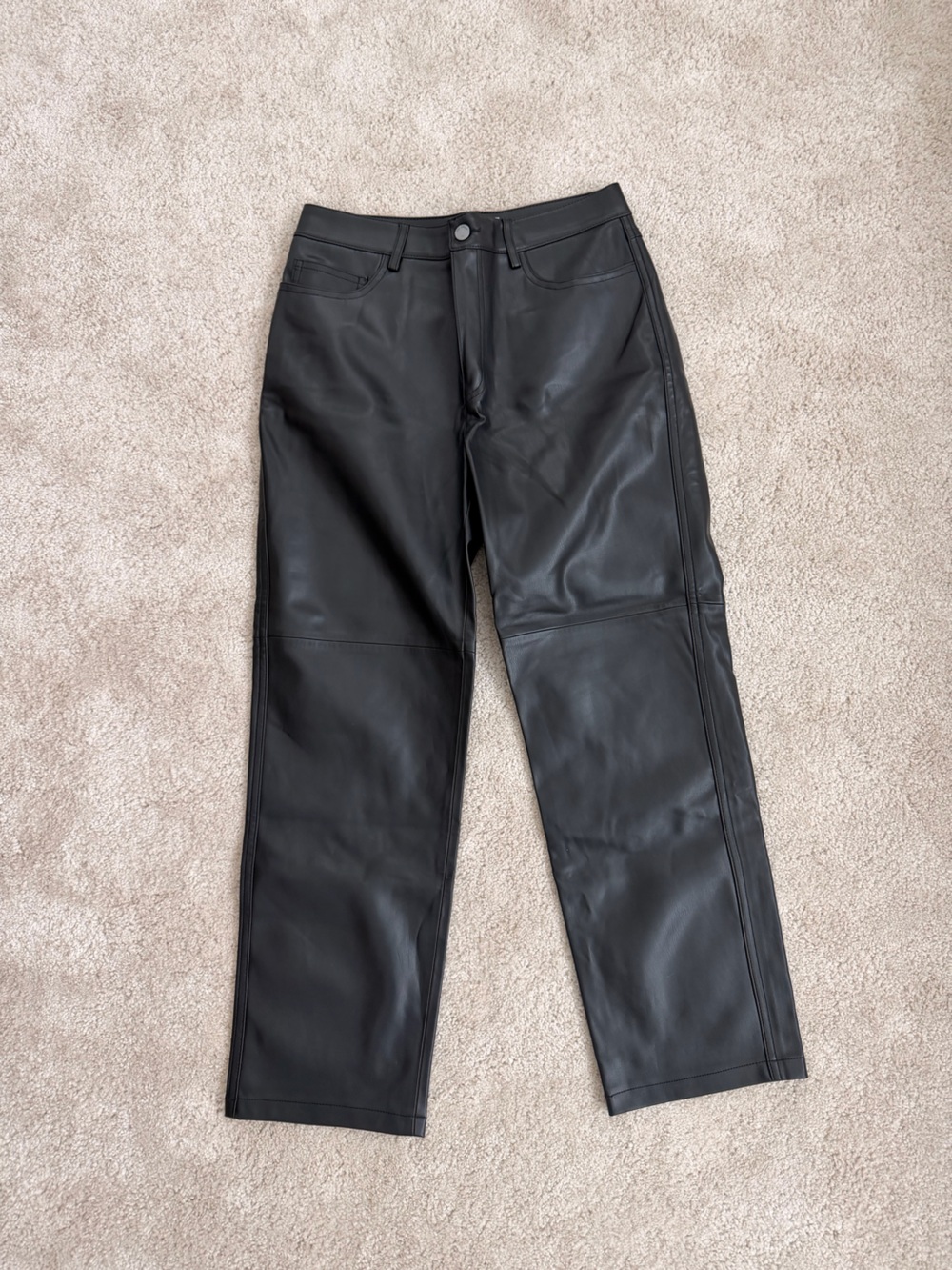 Mango Black Faux Leather Leggings with Stitch Detail